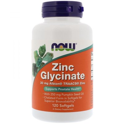 Цинк гліцинат Zinc Glycinate 30 мг 120 гелевих капсул Now Foods 11276 фото