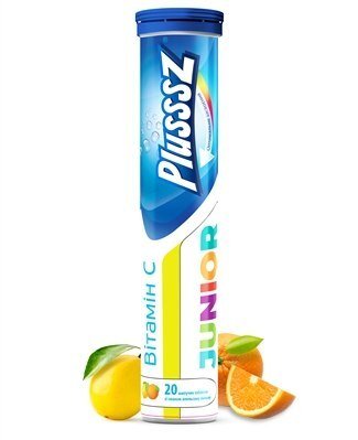 PLUSSSZ Junior+вітамін С, шипучі таблетки зі смаком апельсину-лимону Польскі Лек АТ 11234 фото