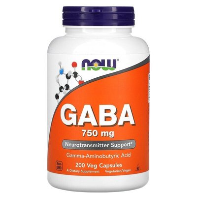 GABA Гамма-Аминомасляная Кислота 750 мг 200 капсул Now Foods 13225 фото